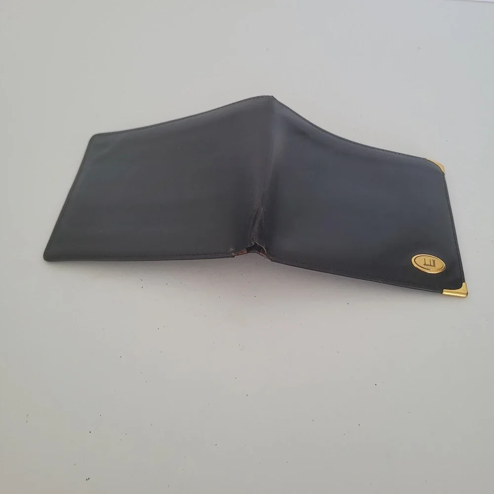 Dunhill Bifold Wallet Black Calfskin Leather Gold Corners Spain Mens Luxury